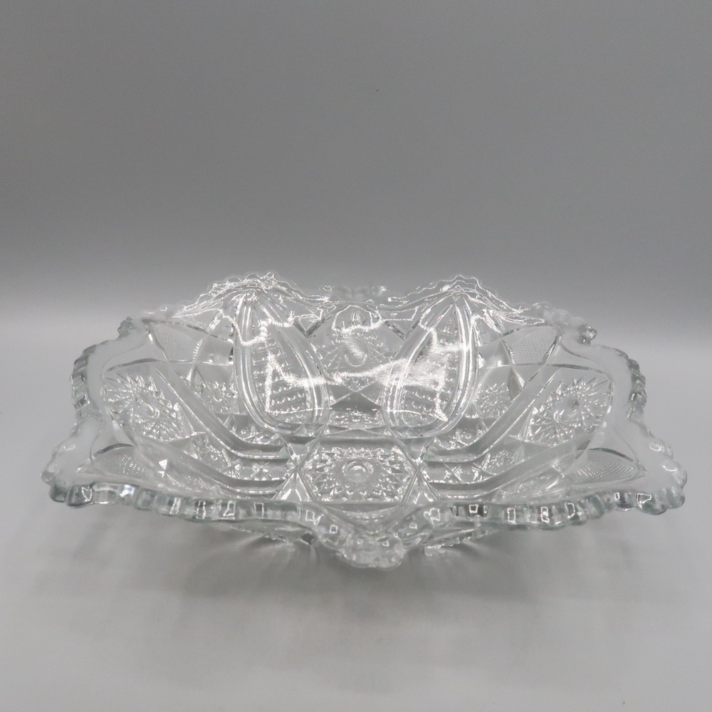 Indiana Glass Co Paneled Daisy & Finecut Clear Large Fruit Rectangular Dish Bowl